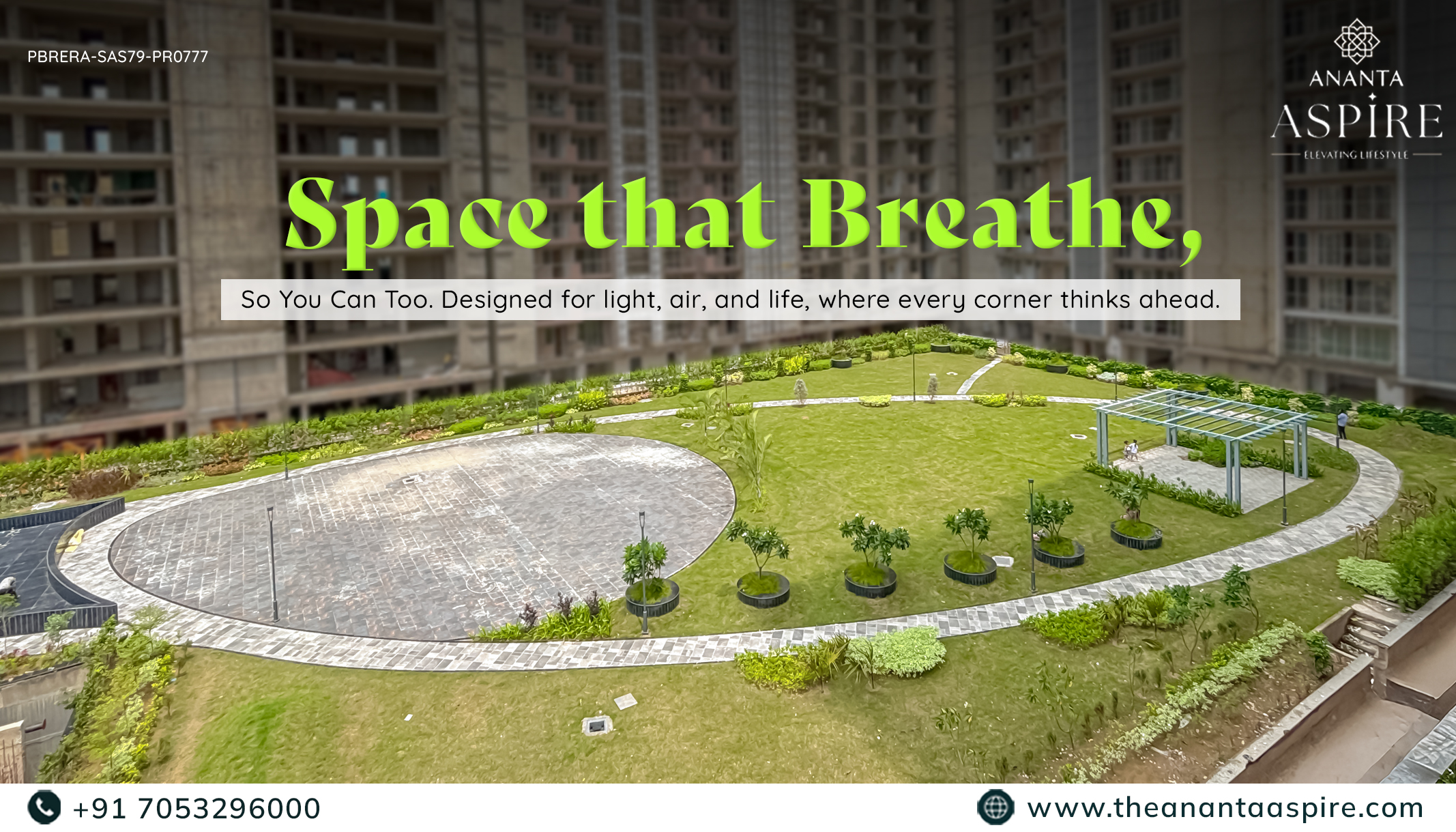 Central park view at Ananta Aspire – premium 3BHK flats in Zirakpur and spacious 4 BHK flats in Mohali with green landscaped open spaces